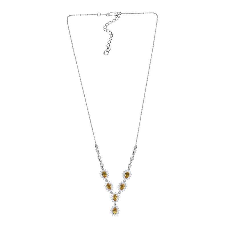 D'Joy Premium Brazilian Heliodor and Moissanite 3.55 ctw Sunflower Cascade Necklace in Rhodium Over Sterling Silver 18 Inches
