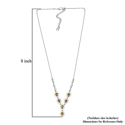 D'Joy Premium Brazilian Heliodor and Moissanite 3.55 ctw Sunflower Cascade Necklace in Rhodium Over Sterling Silver 18 Inches