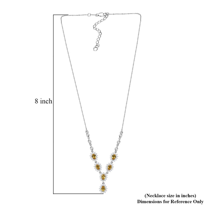 D'Joy Premium Brazilian Heliodor and Moissanite 3.55 ctw Sunflower Cascade Necklace in Rhodium Over Sterling Silver 18 Inches