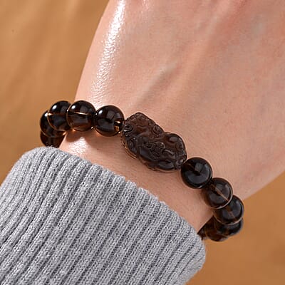 Brazilian Smoky Quartz 130.00 ctw Stretch Pixiu Bracelet