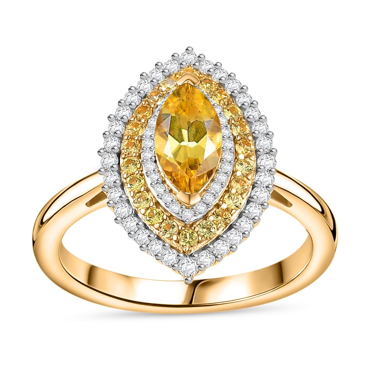 Premium Brazilian Heliodor and Multi Gemstone 1.80 ctw Marigold Flower Ring in 18K Vermeil Yellow Gold Over Sterling Silver (Size 10.0)