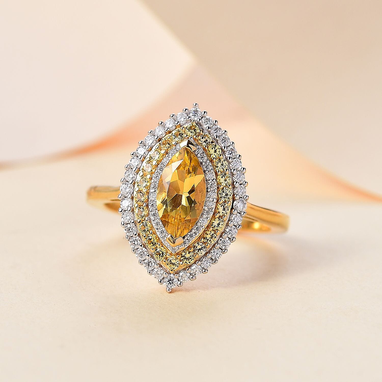 Premium Brazilian Heliodor and Multi Gemstone 1.80 ctw Marigold Flower Ring in 18K Vermeil Yellow Gold Over Sterling Silver (Size 10.0)
