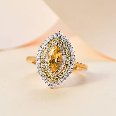 Premium Brazilian Heliodor and Multi Gemstone 1.80 ctw Marigold Flower Ring in 18K Vermeil Yellow Gold Over Sterling Silver (Size 10.0)