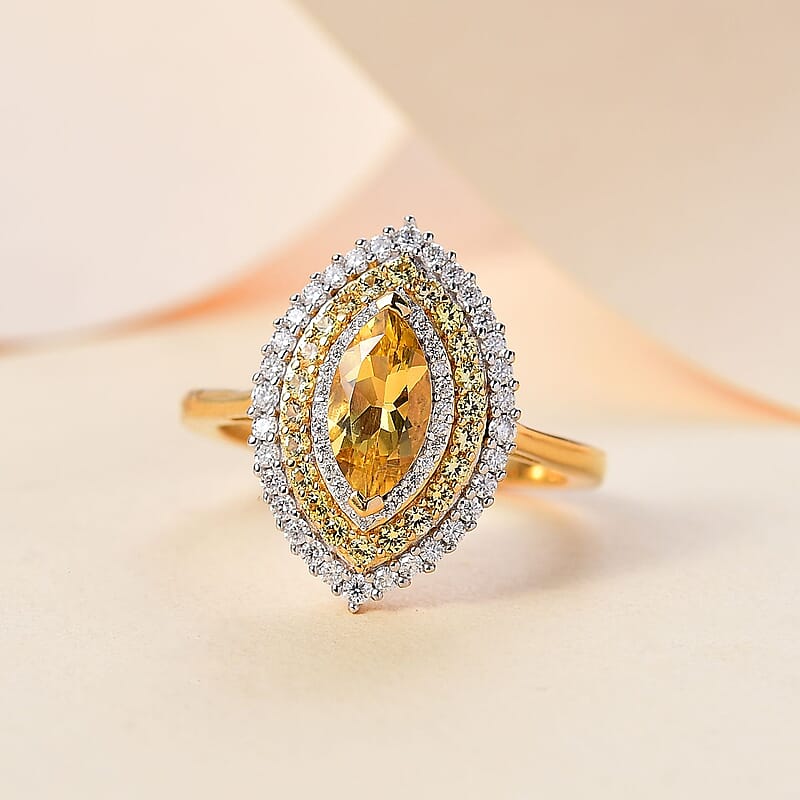 Premium Brazilian Heliodor and Multi Gemstone 1.80 ctw Marigold Flower Ring in 18K Vermeil Yellow Gold Over Sterling Silver (Size 10.0)