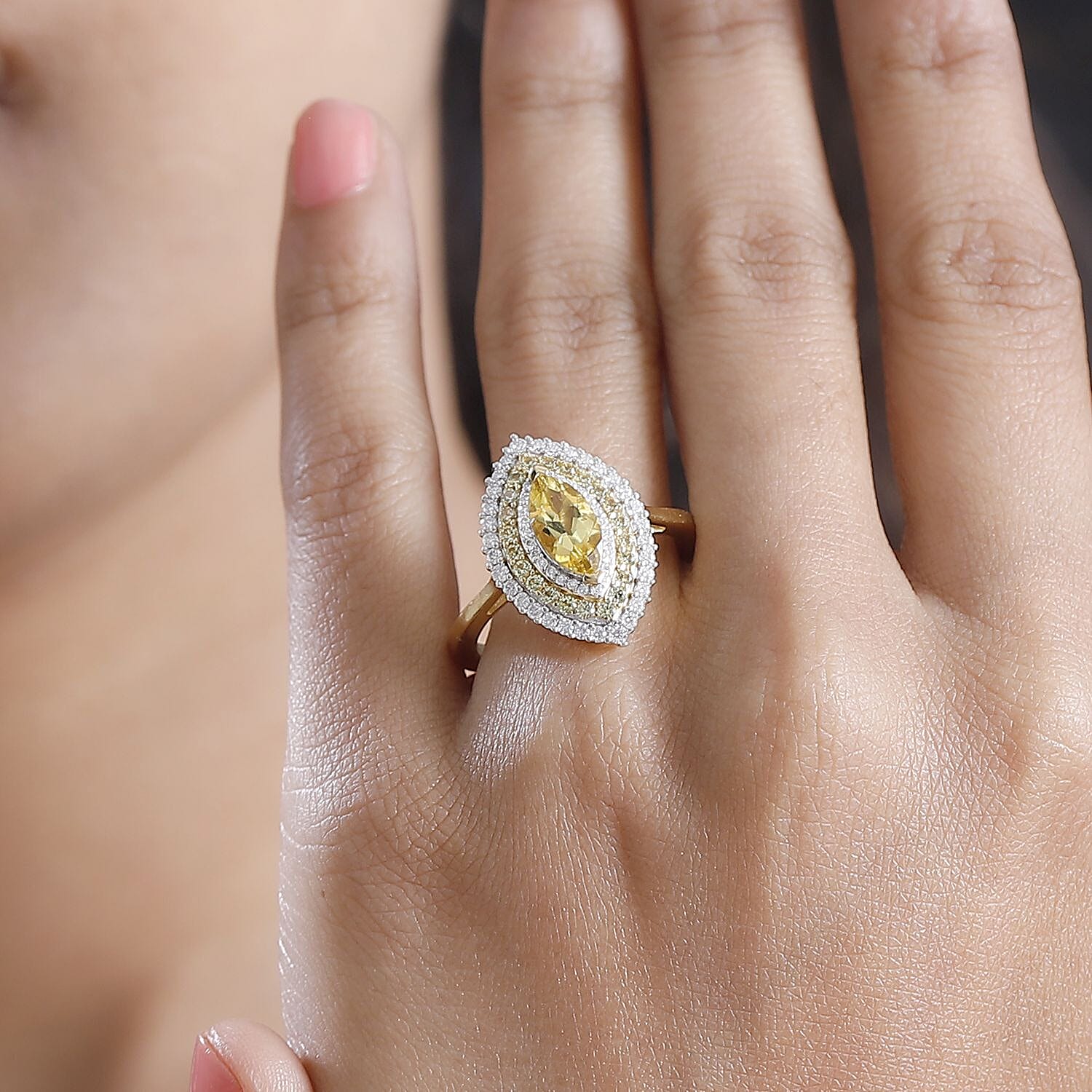Premium Brazilian Heliodor and Multi Gemstone 1.80 ctw Marigold Flower Ring in 18K Vermeil Yellow Gold Over Sterling Silver (Size 10.0)
