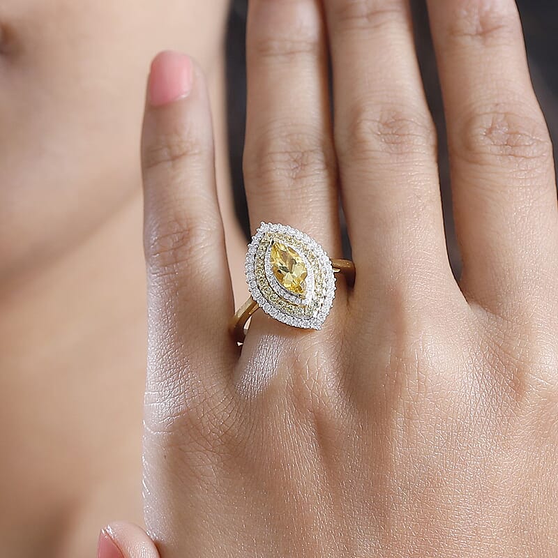 Premium Brazilian Heliodor and Multi Gemstone 1.80 ctw Marigold Flower Ring in 18K Vermeil Yellow Gold Over Sterling Silver (Size 10.0)