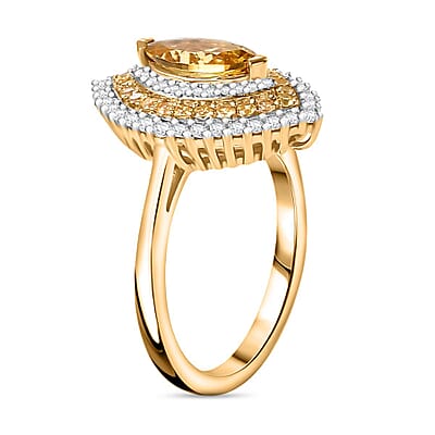 Premium Brazilian Heliodor and Multi Gemstone 1.80 ctw Marigold Flower Ring in 18K Vermeil Yellow Gold Over Sterling Silver (Size 10.0)