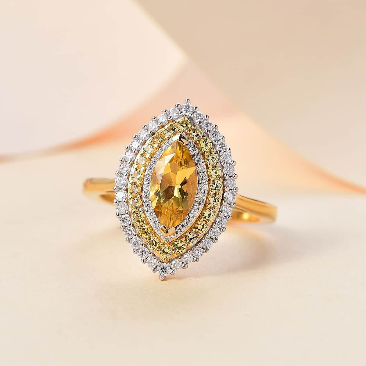 Premium Brazilian Heliodor and Multi Gemstone 1.80 ctw Marigold Flower Ring in 18K Vermeil Yellow Gold Over Sterling Silver (Size 5.0) image number 1