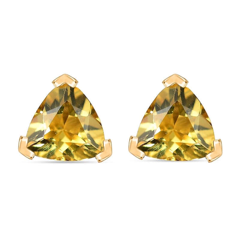 D'Joy Premium Brazilian Heliodor 1.35 ctw Solitaire Stud Earrings in 18K Vermeil Yellow Gold Over Sterling Silver 