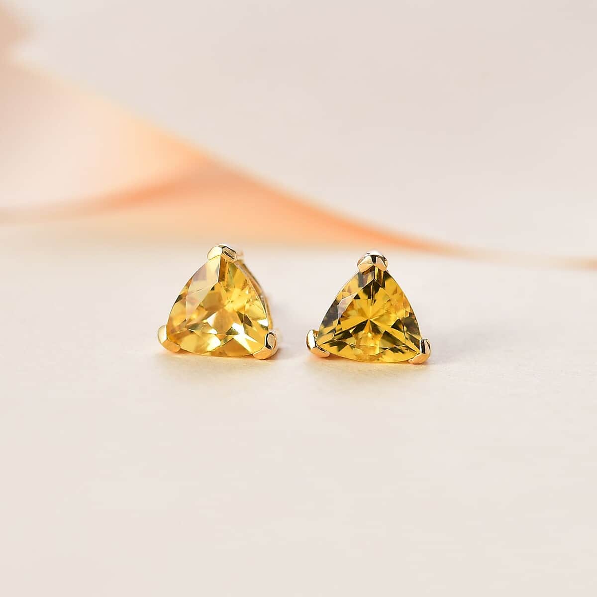 Premium Brazilian Heliodor 1.35 ctw Solitaire Stud Earrings in 18K Vermeil Yellow Gold Over Sterling Silver  image number 1