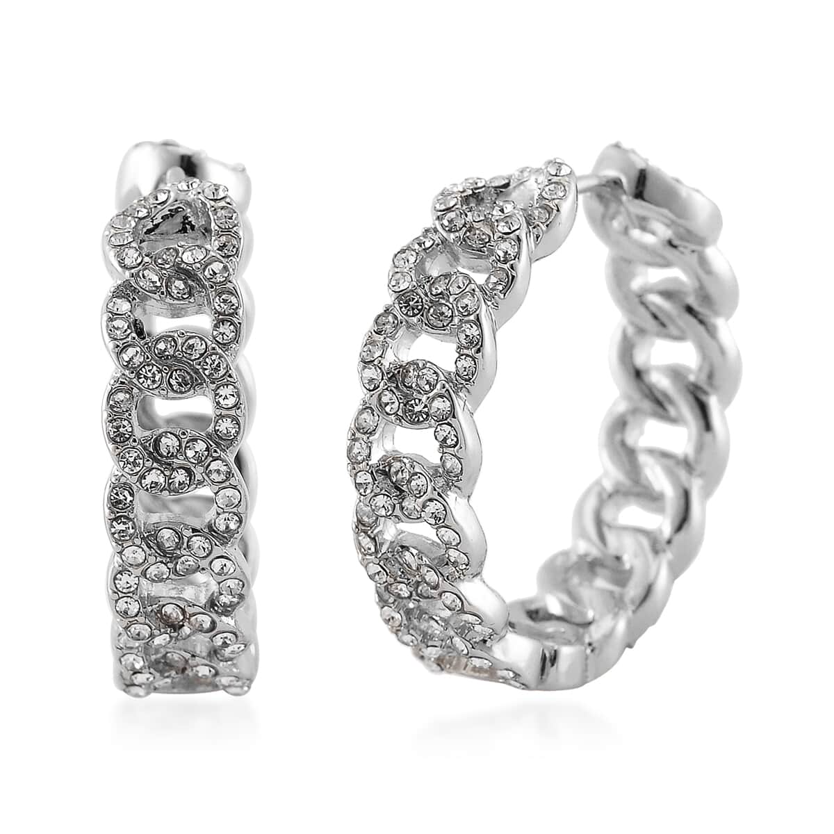 Austrian Crystal Hoop Earrings in Silvertone image number 0