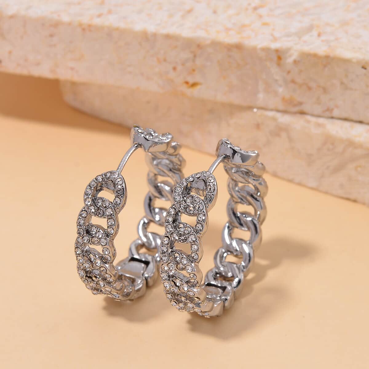 Austrian Crystal Hoop Earrings in Silvertone image number 1