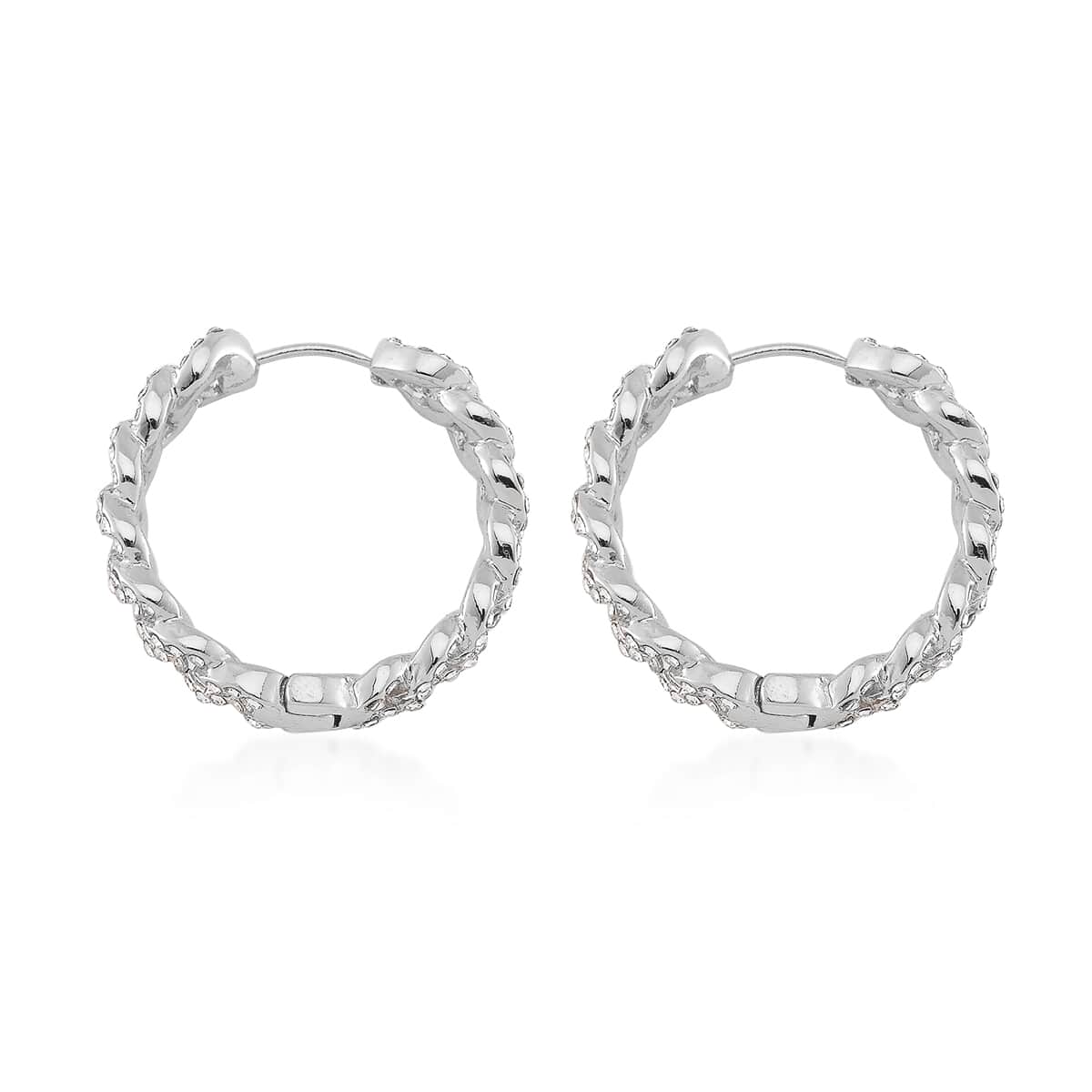 Austrian Crystal Hoop Earrings in Silvertone image number 3