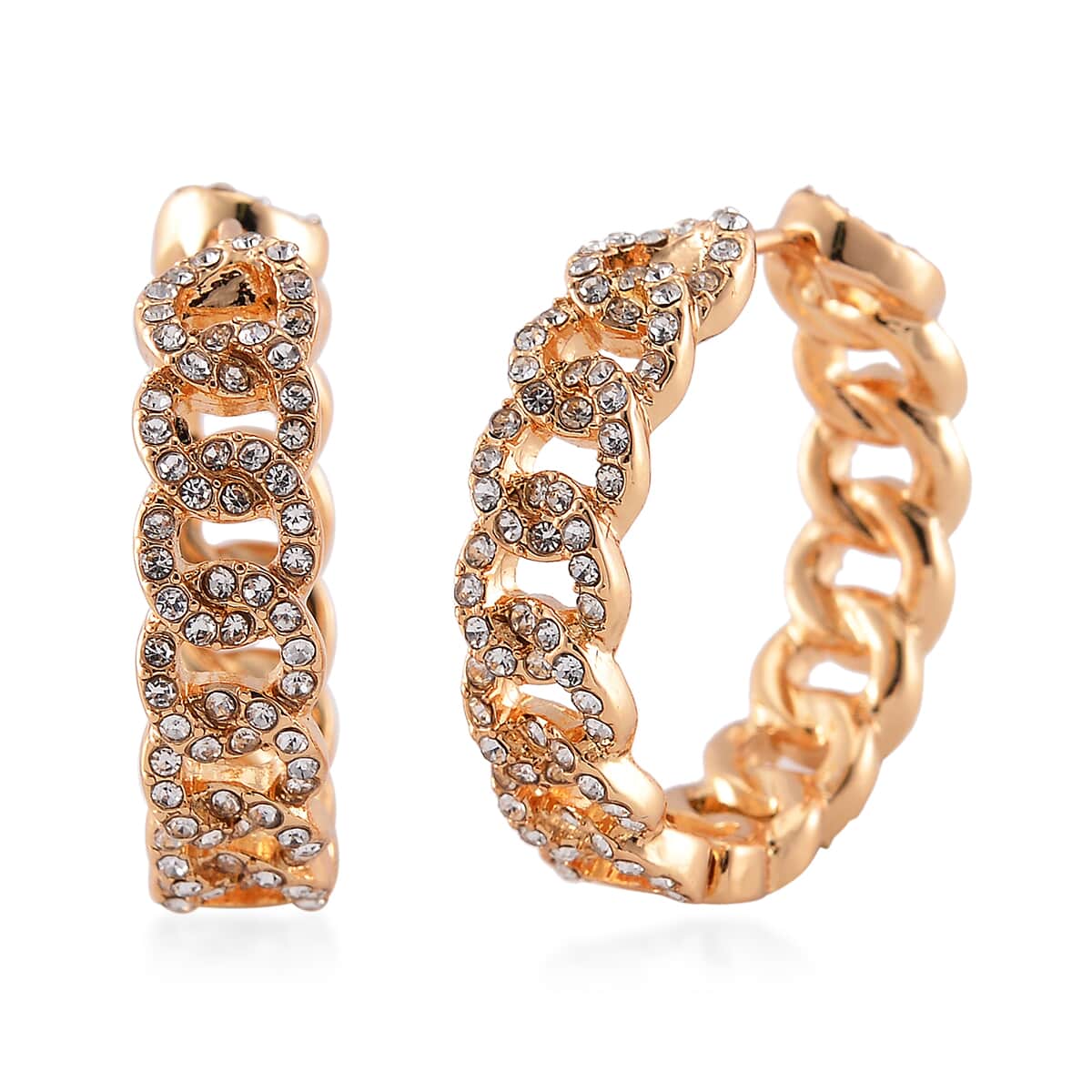 Austrian Crystal Hoop Earrings in Goldtone image number 0