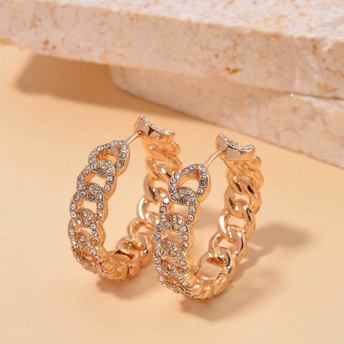 Austrian Crystal Hoop Earrings in Goldtone image number 1