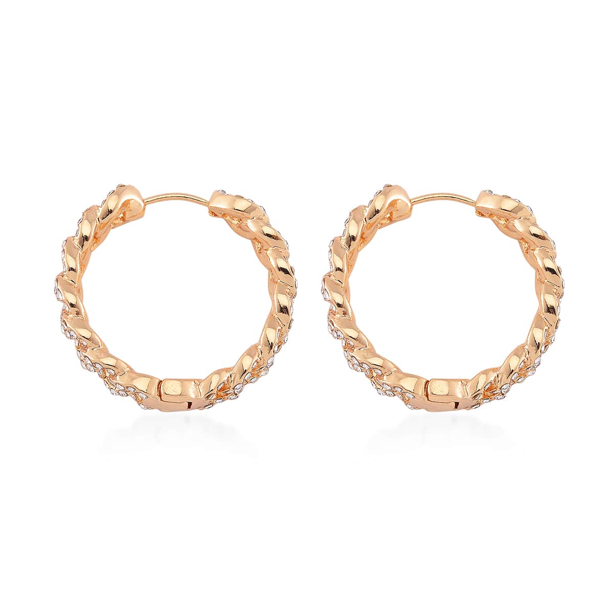 Austrian Crystal Hoop Earrings in Goldtone image number 3