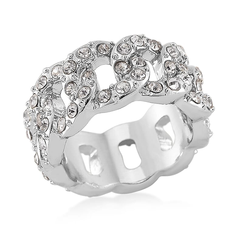 Austrian Crystal Ring in Silvertone (Size 10.0)