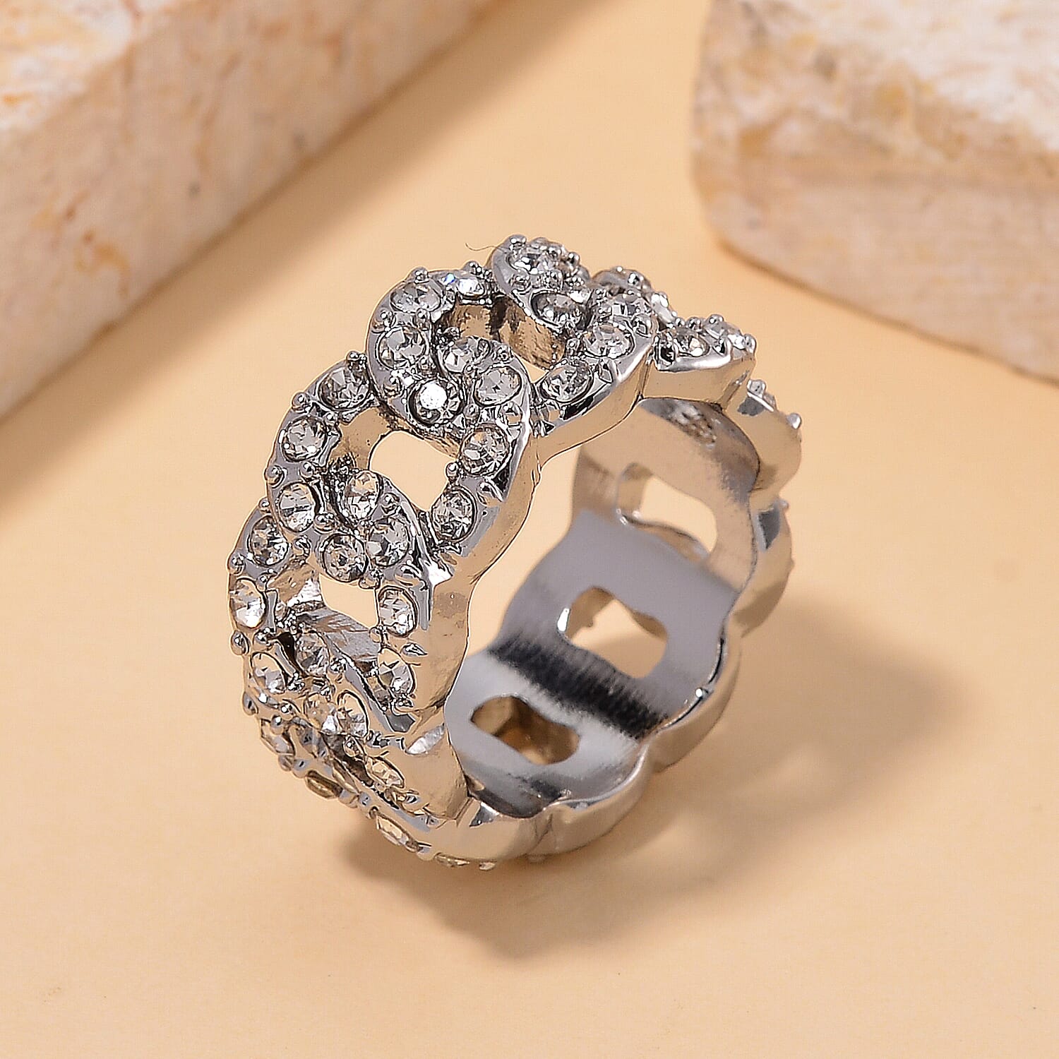 Austrian Crystal Ring in Silvertone (Size 10.0)