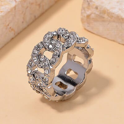 Austrian Crystal Ring in Silvertone (Size 10.0)