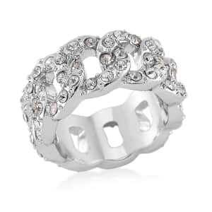 White Austrian Crystal Ring in Silvertone (Size 6.0)