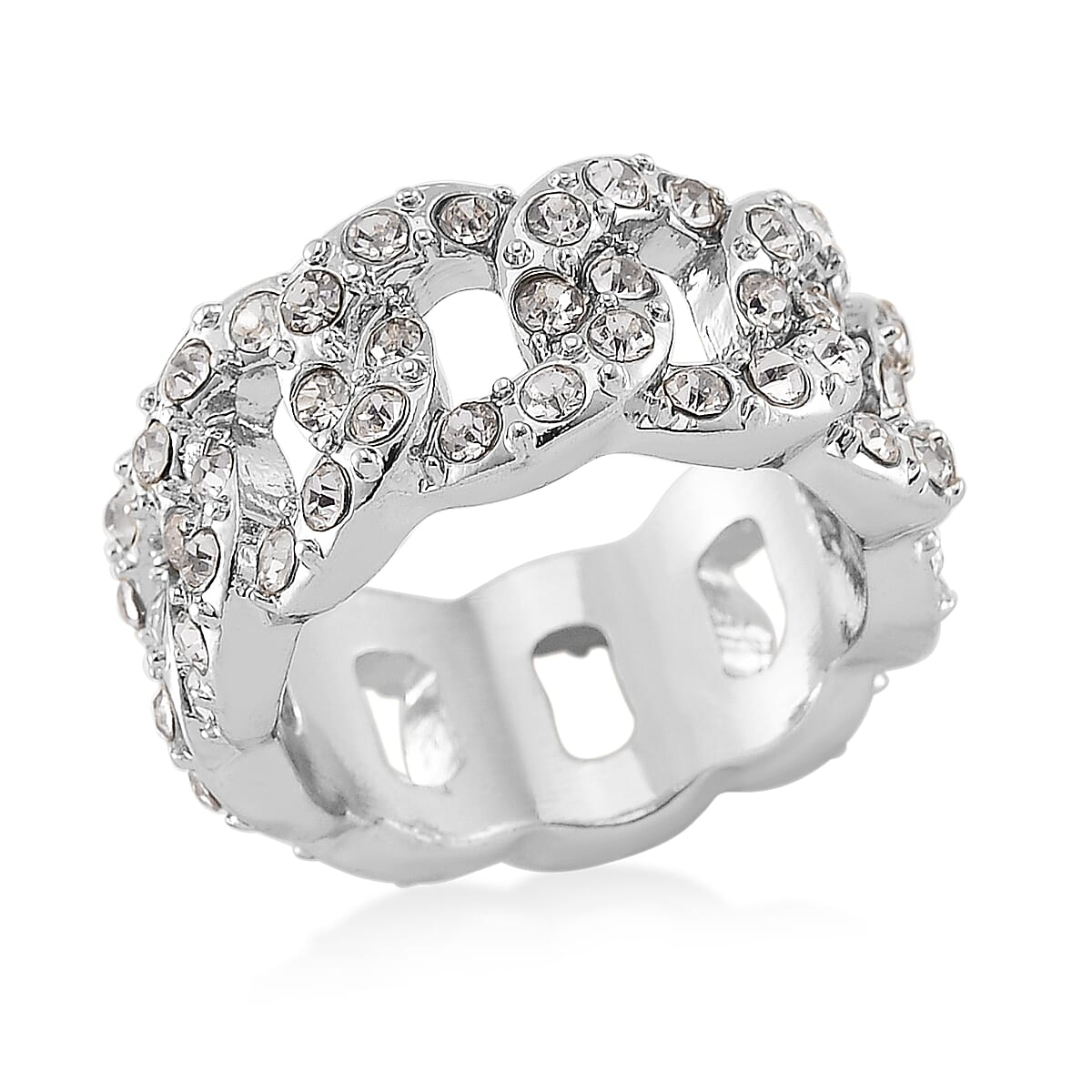 White Austrian Crystal Ring in Silvertone (Size 8.0) image number 0