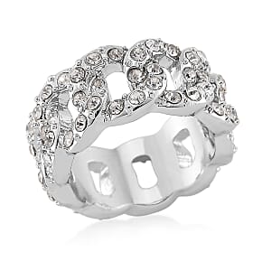 White Austrian Crystal Ring in Silvertone (Size 8.0)