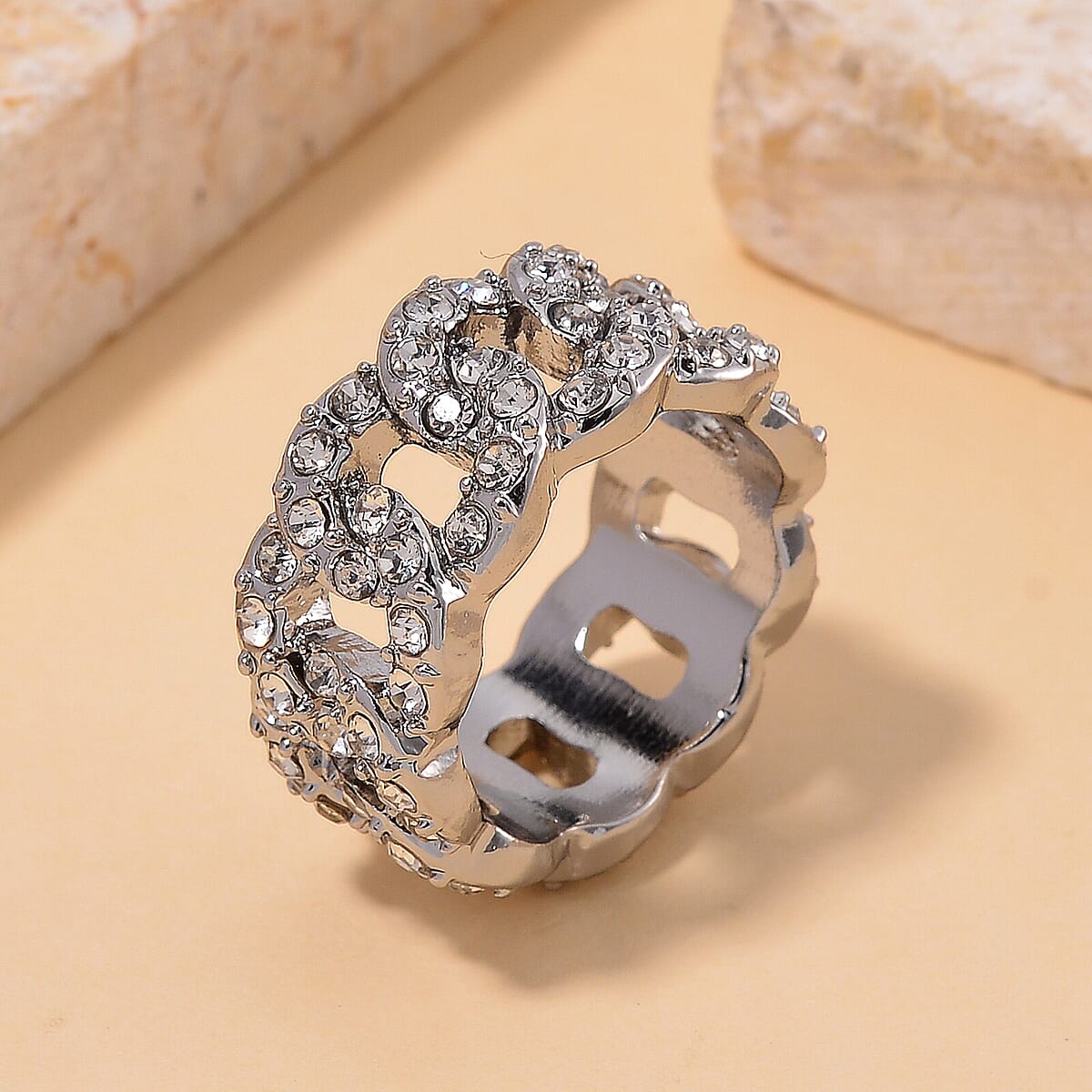 White Austrian Crystal Ring in Silvertone (Size 8.0) image number 1