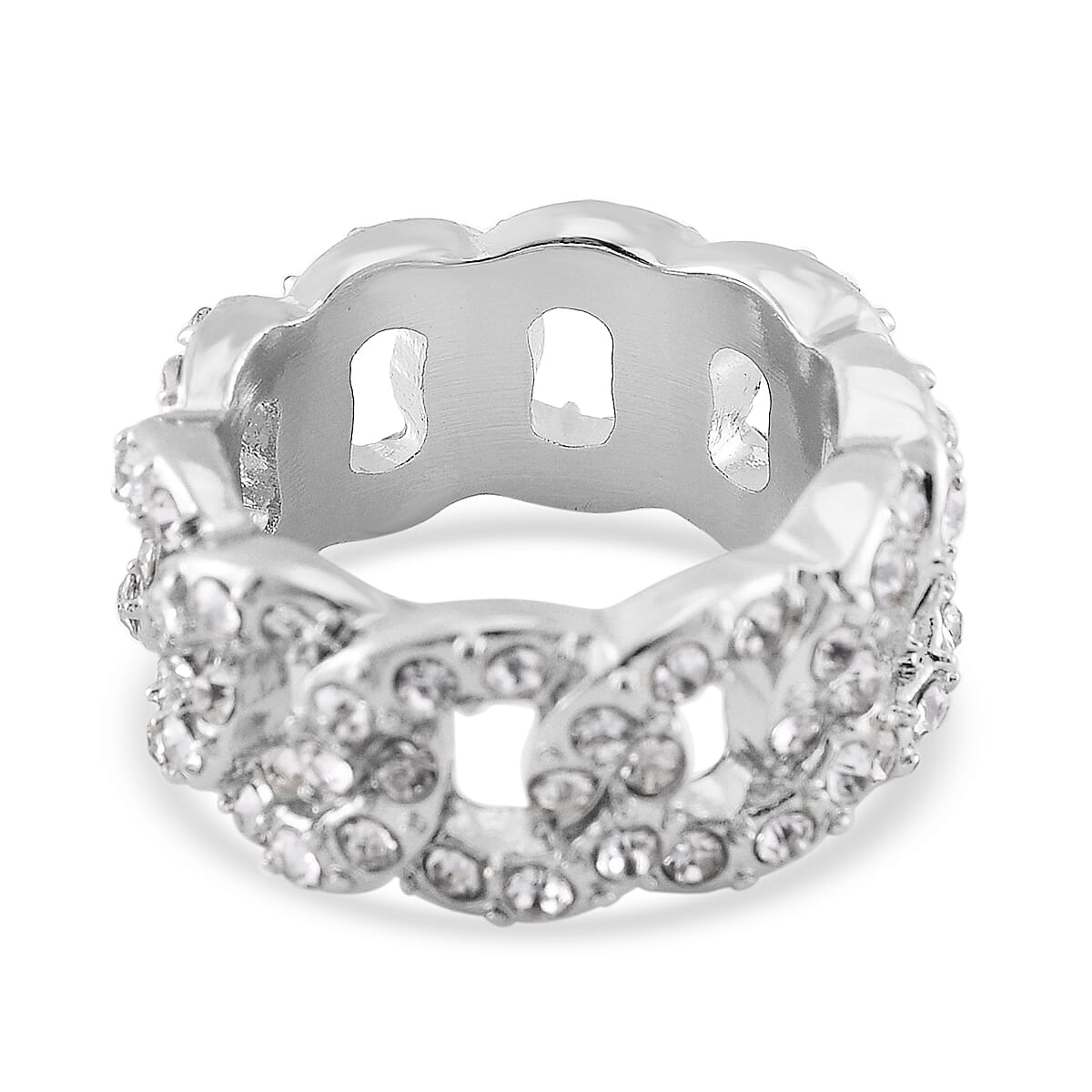 White Austrian Crystal Ring in Silvertone (Size 8.0) image number 4