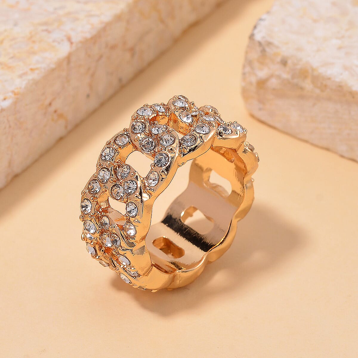 White Austrian Crystal Ring in Goldtone (Size 7.0) image number 1