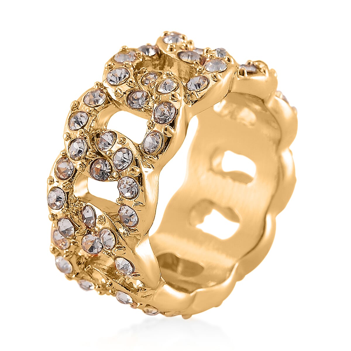 White Austrian Crystal Ring in Goldtone (Size 7.0) image number 3