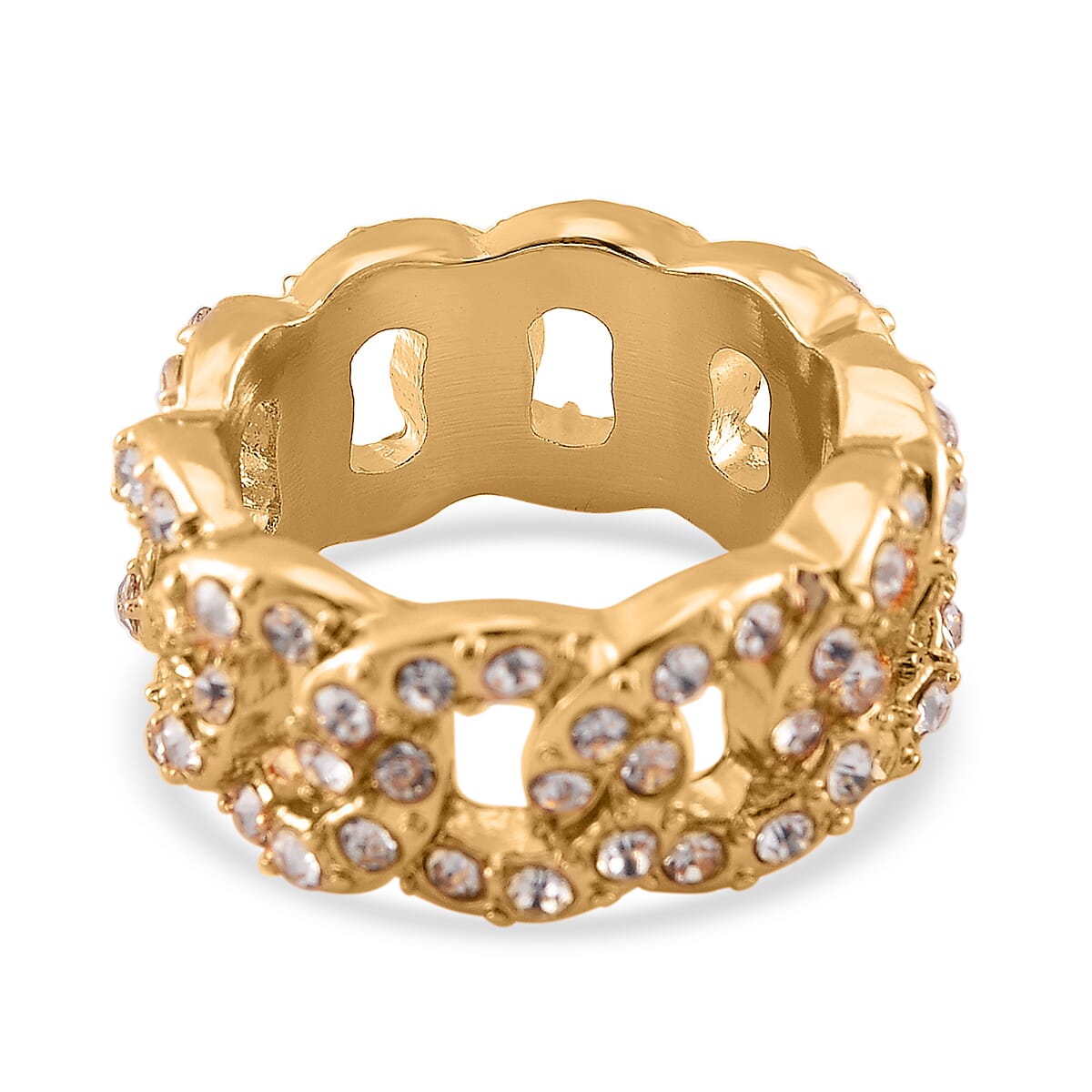 White Austrian Crystal Ring in Goldtone (Size 7.0) image number 4