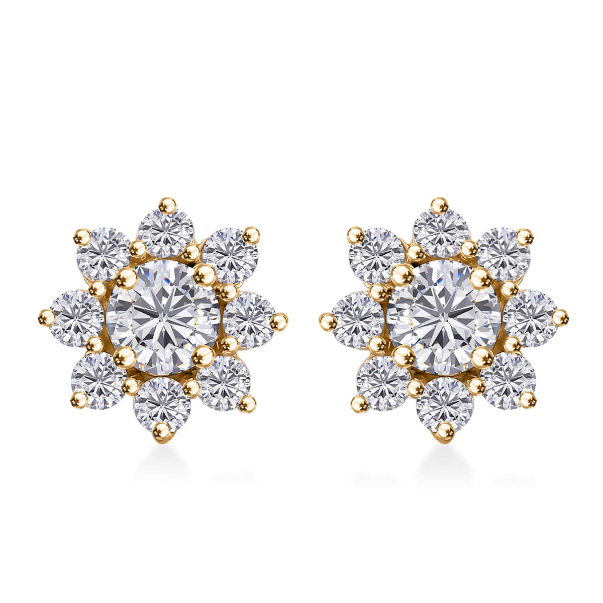 Moissanite 1.90 ctw Flower Earrings in 18K Vermeil Yellow Gold Over Sterling Silver image number 0