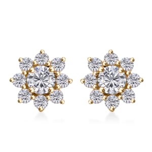 Moissanite 1.90 ctw Flower Earrings in 18K Vermeil Yellow Gold Over Sterling Silver