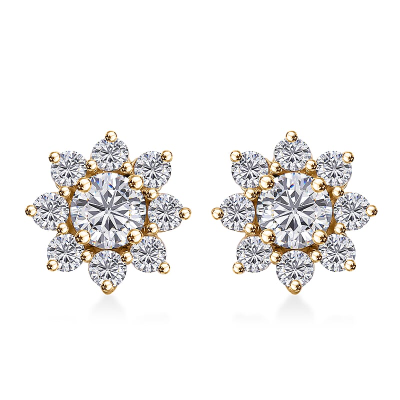 Moissanite 1.90 ctw Flower Earrings in 18K Vermeil Yellow Gold Over Sterling Silver