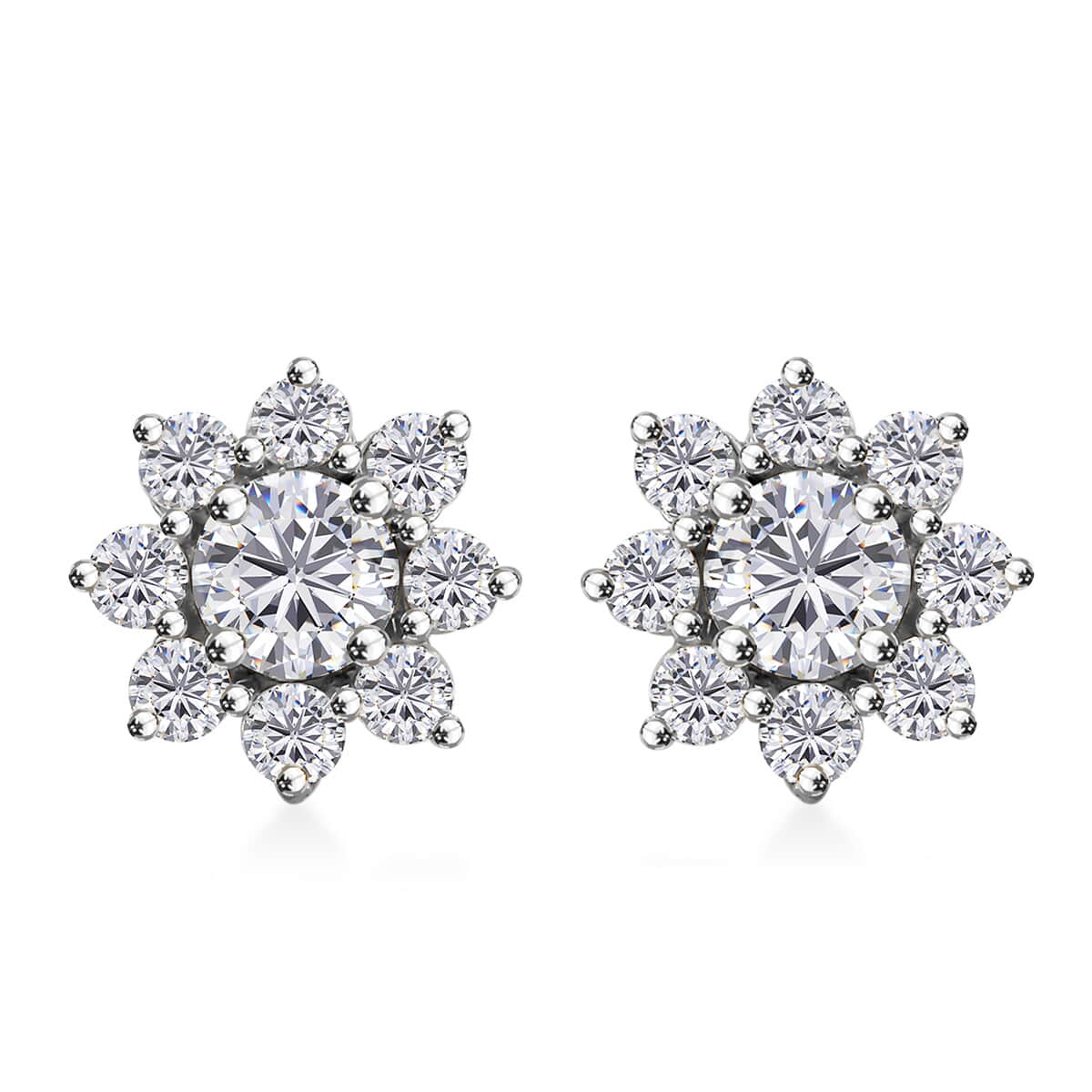 Moissanite 1.90 ctw Flower Earrings in Rhodium Over Sterling Silver image number 0