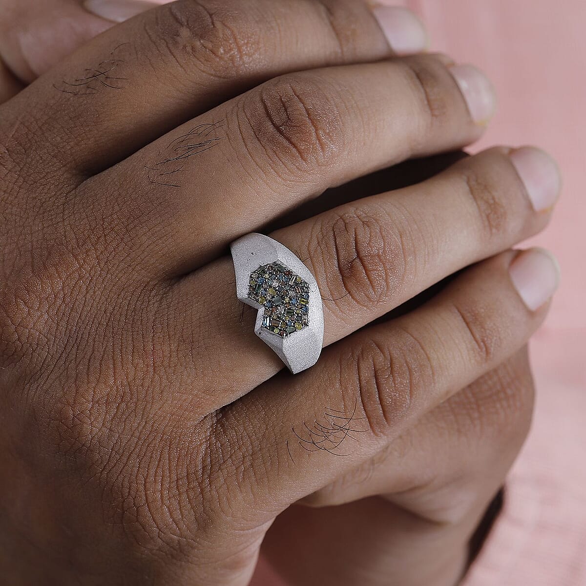 GP Special Amore for Royal Art Deco Multi Diamond 0.50 ctw Ring in Rhodium Over Sterling Silver (Size 7.0) image number 2