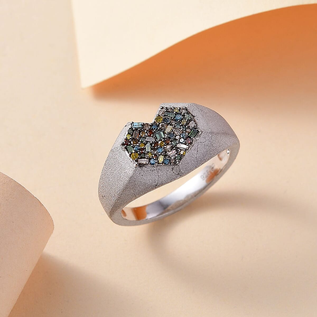 GP Special Amore for Royal Art Deco Multi Diamond 0.50 ctw Ring in Rhodium Over Sterling Silver (Size 9.0) image number 1