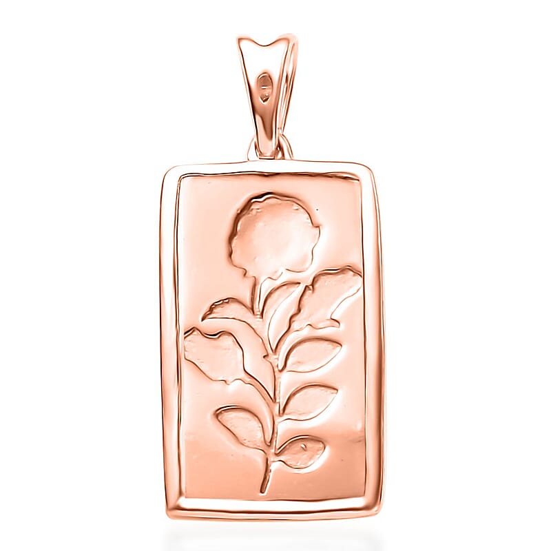 Rose Flower Bar Pendant without Chain in 18K Vermeil Rose Gold Over Sterling Silver 1.92 Grams