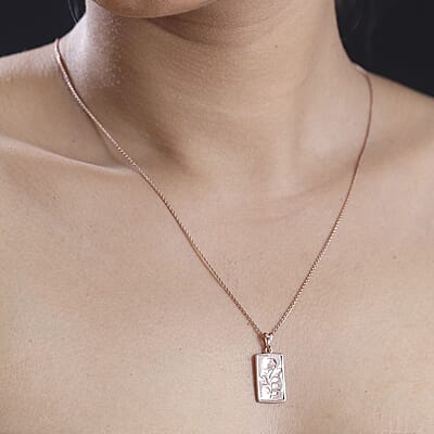 Rose Flower Bar Pendant without Chain in 18K Vermeil Rose Gold Over Sterling Silver 1.92 Grams