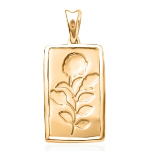 Rose Flower Bar Pendant without Chain in 18K Vermeil Yellow Gold Over Sterling Silver 1.95 Grams