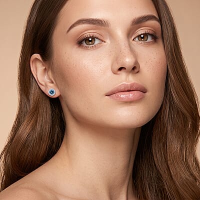 Luxuriant Lab Grown Blue Diamond (IR) and Lab Grown White Diamond (SI) 1.50 ctw Halo Stud Earrings in Platinum Over Sterling Silver