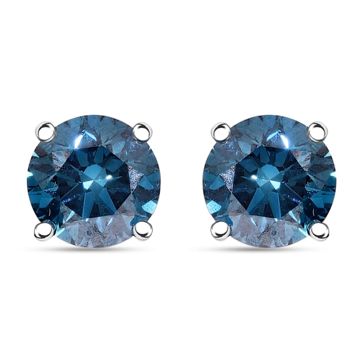 Doorbuster Luxuriant Lab Grown Blue Diamond (SI) 1.40 ctw Stud Earrings in Platinum Over Sterling Silver image number 0