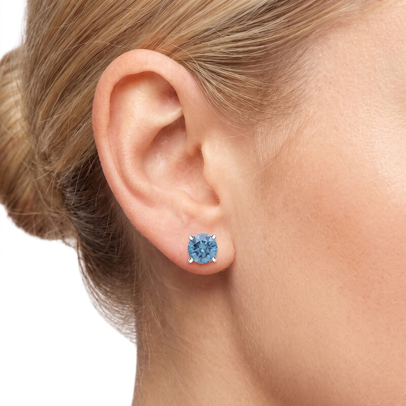 Luxuriant Lab Grown Blue Diamond (IR) (SI) 1.40 ctw Stud Earrings in Platinum Over Sterling Silver