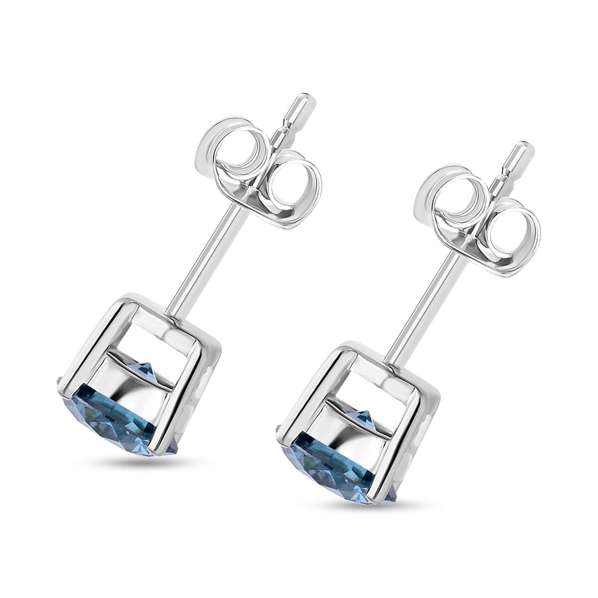 Doorbuster Luxuriant Lab Grown Blue Diamond (SI) 1.40 ctw Stud Earrings in Platinum Over Sterling Silver image number 3