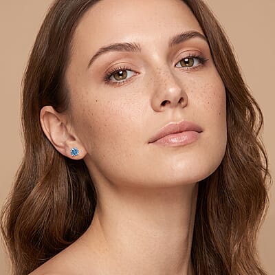 Luxuriant Lab Grown Blue Diamond (IR) (SI) 1.40 ctw Stud Earrings in Platinum Over Sterling Silver