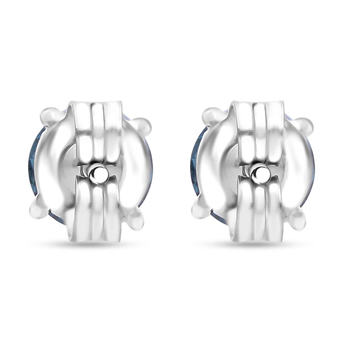 Doorbuster Luxuriant Lab Grown Blue Diamond (SI) 1.40 ctw Stud Earrings in Platinum Over Sterling Silver image number 4