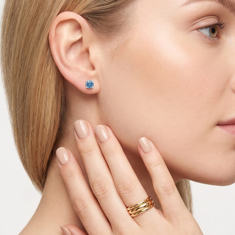 Luxuriant Lab Grown Blue Diamond (IR) (SI) 1.40 ctw Stud Earrings in Platinum Over Sterling Silver