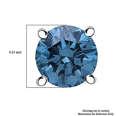 Luxuriant Lab Grown Blue Diamond (IR) (SI) 1.40 ctw Stud Earrings in Platinum Over Sterling Silver