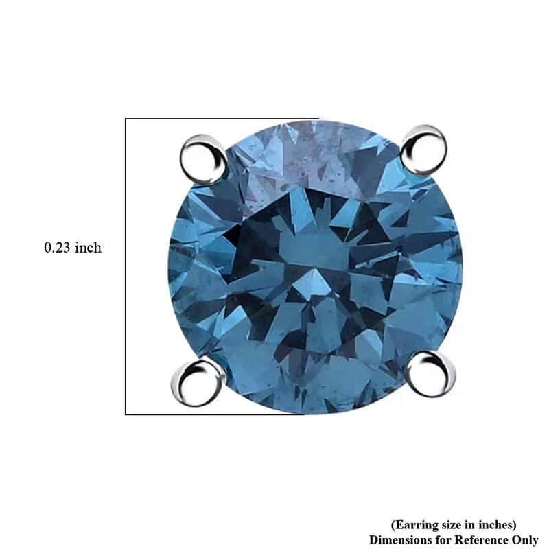 Luxuriant Lab Grown Blue Diamond (IR) (SI) 1.40 ctw Stud Earrings in Platinum Over Sterling Silver