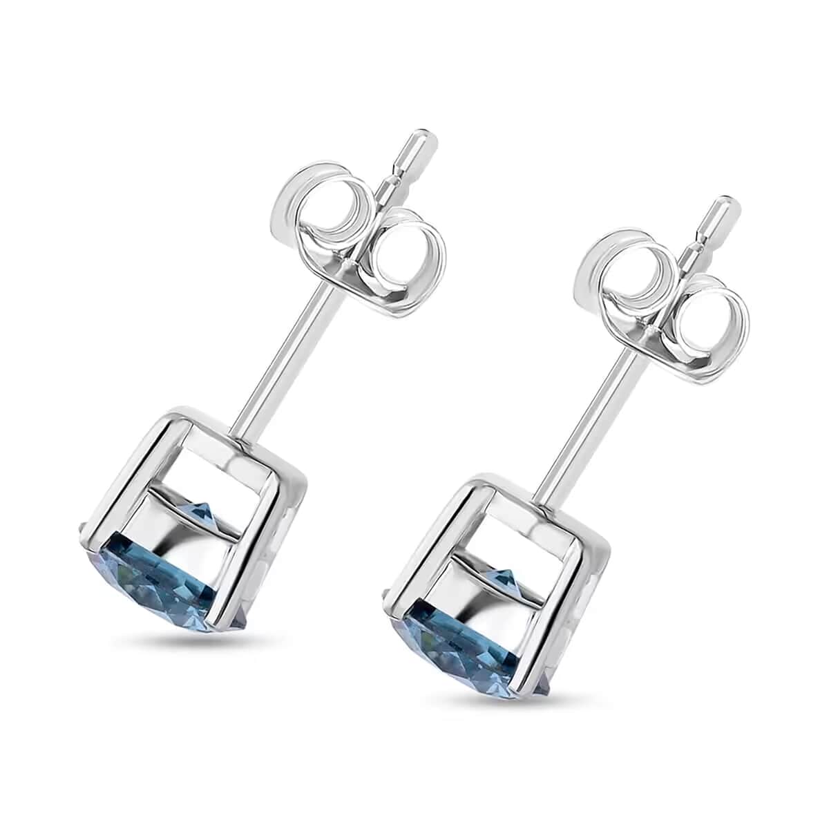 Luxuriant Lab Grown Blue Diamond (SI) 1.40 ctw Stud Earrings in Platinum Over Sterling Silver image number 9